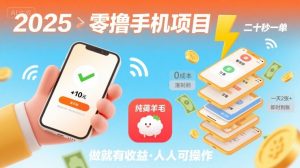 2025年零撸手机项目，二十秒一单，纯薅羊毛 一天2张+做就有【揭秘】-金融资料分享