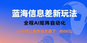 蓝海信息差新玩法，全程AI矩阵自动化小白可以操作当天搞了1k+-金融资料分享