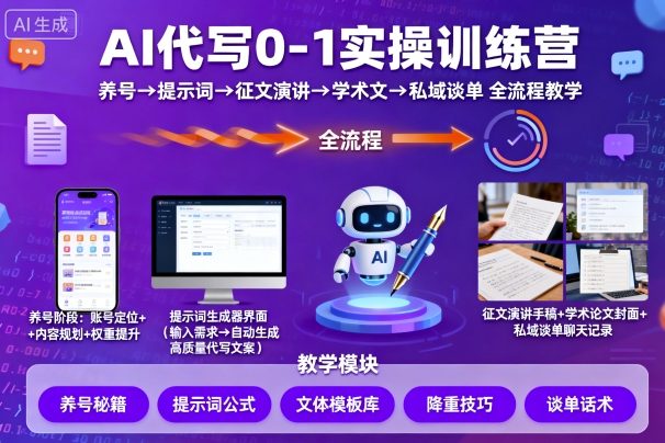 AI代写0-1实操训练营，从养号、提示词、征文演讲、学术文，到私域谈单的全流程教学-金融资料分享
