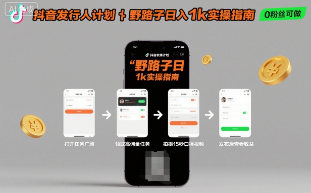 抖音发行人计划全新野路子玩法，随时随地，只要有手机，就能操作，日入1k+【揭秘】-金融资料分享