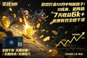 游戏打金10月中旬新路子！0成本、矩阵搞，7天收益6k+，亲测有效全程干货【揭秘】-金融资料分享