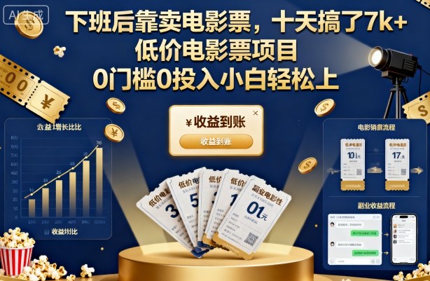 下班后靠卖电影票,十天搞了7k+,低价电影票项目,0门槛0投入小白轻松上手【揭秘】-金融资料分享