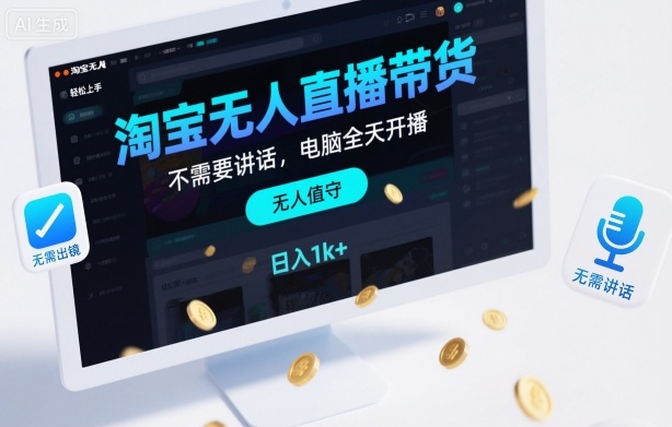 淘宝无人直播带货，不需要出镜，不需要讲话，电脑全天开播，轻松上手，日入1k+【揭秘】-金融资料分享