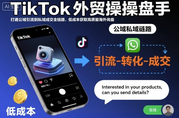 TikTok外贸操盘手,打通公域引流到私域成交全链路,低成本获取高质量海外询盘-金融资料分享