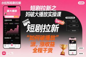 短剧拉新之小红书如何破大播放实操课,如何破播放,涨收益,全程干货-金融资料分享