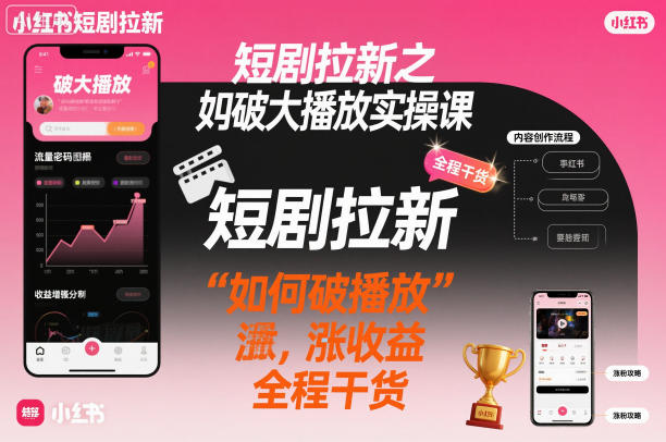 短剧拉新之小红书如何破大播放实操课，如何破播放，涨收益，全程干货-金融资料分享