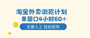 淘宝外卖浏览计划,到窗口4小时60+无需人工,轻松矩阵开干【揭秘】-金融资料分享