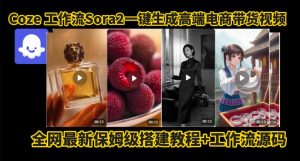 coze智能体sora2一键生成电商带货高端视频工作流保姆级拆解教程,无需剪辑,无需拍摄-金融资料分享