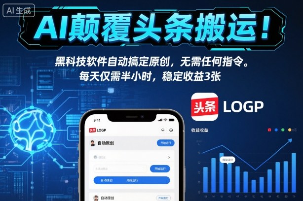 AI颠覆头条搬运!黑科技软件自动搞定原创,无需任何指令。每天仅需半小时,稳定收益3张【揭秘】-金融资料分享