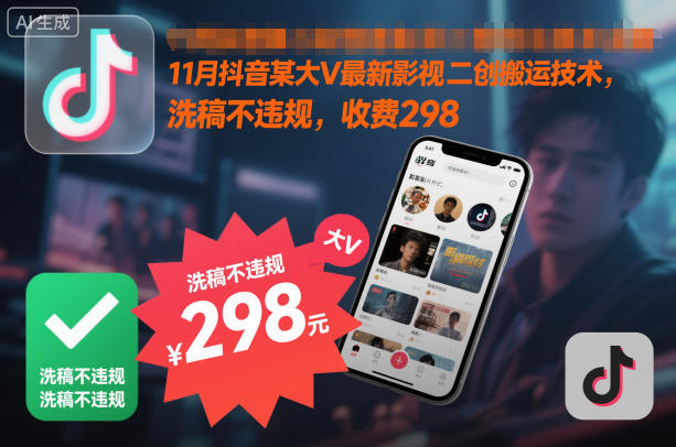 11月抖音某大V最新影视二创搬运技术，洗稿不违规，收费298-金融资料分享