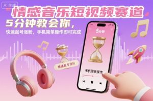 情感音乐短视频赛道,5分钟教会你,快速起号涨粉,手机简单操作即可完成-金融资料分享