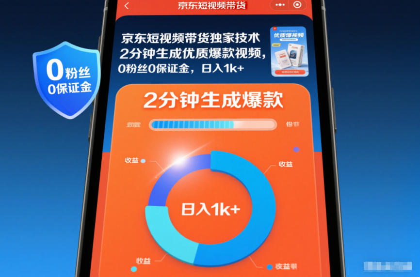 京东短视频带货独家技术,2分钟生成一条优质爆款视频,0粉丝0保证金,日入1k+【揭秘】-金融资料分享