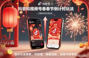 抖音和视频号，春节倒计时玩法，操作方法简单，可实现快速涨粉，后期可转带货-金融资料分享