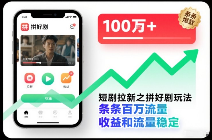 短剧拉新之拼好剧玩法，条条百万流量，收益和流量稳定-金融资料分享