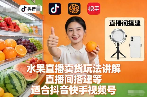 水果直播卖货玩法讲解、直播间搭建等，适合抖音快手视频号-金融资料分享