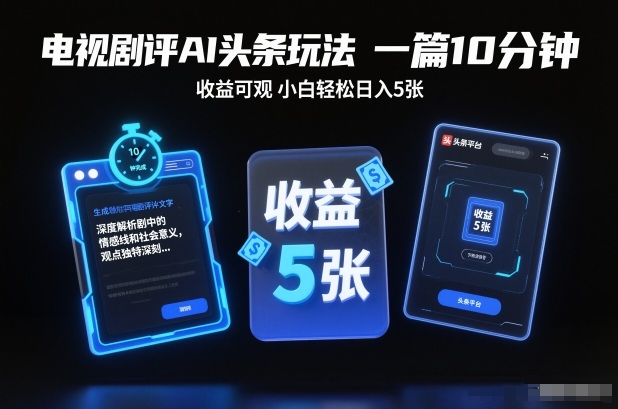 电视剧评AI头条玩法，一篇10分钟，收益可观，小白轻松日入5张+【独家】-金融资料分享