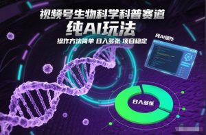 视频号生物科学科普赛道，纯AI玩法，操作方法简单，日入多张，项目稳定-金融资料分享