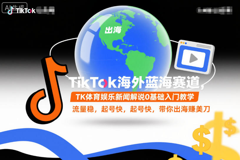 TikTok海外蓝海赛道,TK体育娱乐新闻解说0基础入门教学,流量稳,起号快,带你出海賺美刀-金融资料分享