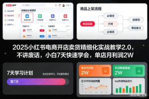 2025小红书电商开店卖货精细化实战教学2.0,不讲废话,小白7天快速学会,单店月利润2W-金融资料分享