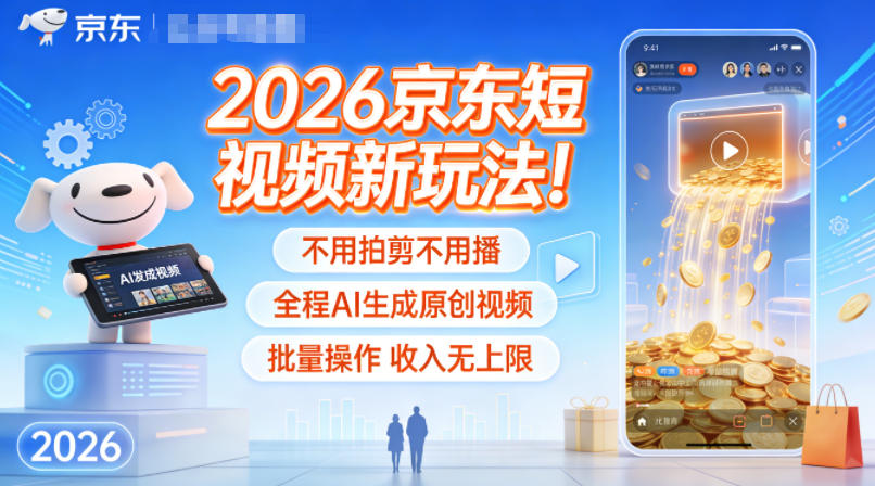 2026京东短视频新玩法!不用拍剪不用播,全程AI生成原创视频,批量操作收入无上限-金融资料分享