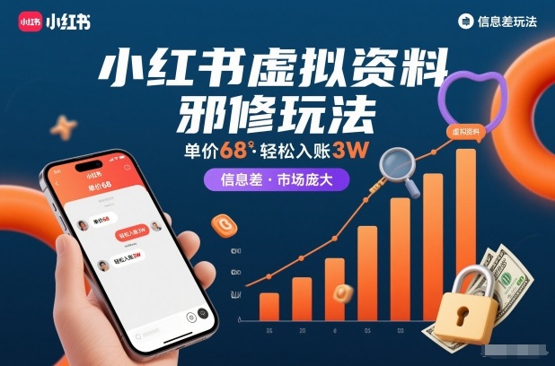 小红书虚拟资料邪修玩法，单价68，轻松入账3W，信息差玩法，市场庞大-金融资料分享