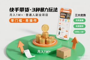 快手带货3种暴力玩法，月入1W+，无需直播、无需囤货、无需拉人推广，适合普通人副业项目-金融资料分享