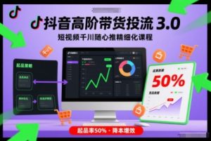 抖音高阶带货投流3.0，短视频千川随心推精细化课程，起品率50%-金融资料分享