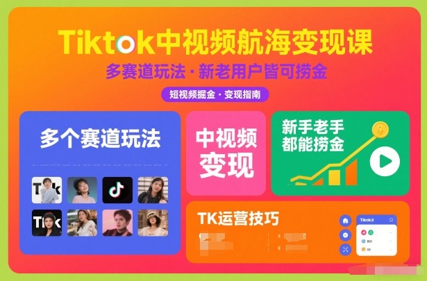 Tiktok中视频航海变现课,多个赛道玩法,新手老手都能在TK中视频捞金-金融资料分享