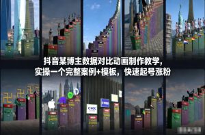 抖音某博主数据对比动画制作教学,实操完整案例+模板,快速起号涨粉-金融资料分享