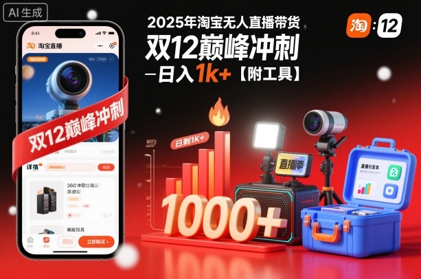 2025年淘宝无人直播带货，冲刺双12，日入1k+【附工具】【揭秘】-金融资料分享