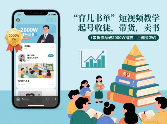 育儿书单短视频教学，起号收徒，带货，卖书（带货作品破2000W播放，月佣金2W）-金融资料分享