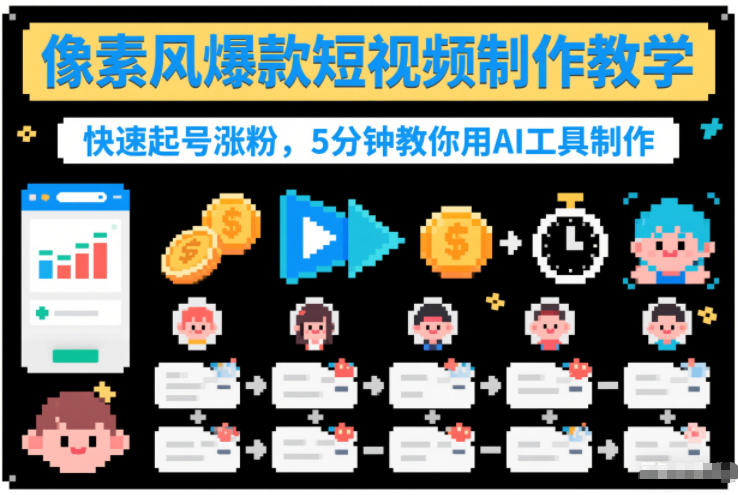 像素风爆款短视频制作教学,快速起号涨粉,5分钟教你用AI工具制作-金融资料分享