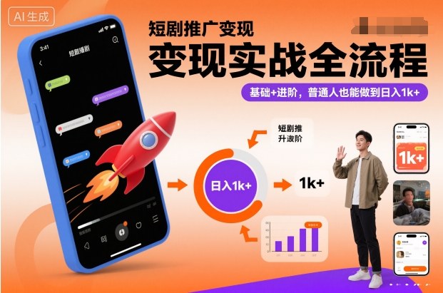 短剧推广变现实战全流程,基础+进阶,普通人也能做到日入1k+-金融资料分享