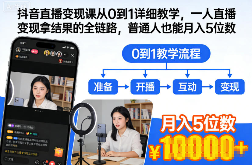 抖音直播变现课从0到1详细教学,一人直播变现拿结果的全链路,普通人也能月入5位数-金融资料分享