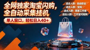 全网独家淘宝闪购，全自动采集，操作简单无脑，单人窗口轻松日入40+【揭秘】-金融资料分享