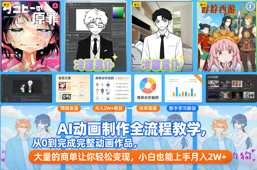 AI动画制作全流程教学，从0到完成完整动画作品，大量的商单让你轻松变现，小白也能上手月入2W+-金融资料分享