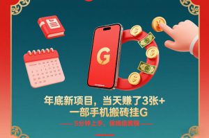 年底新项目，当天賺了3张+，一部手机搬砖挂G，5分钟上手，保姆级教程【揭秘】-金融资料分享