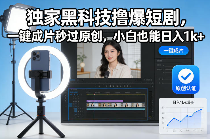 独家黑科技撸爆短剧,一键成片秒过原创,小白也能日入1k+【揭秘】-金融资料分享