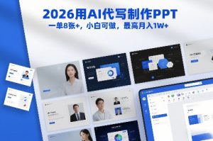 2026用AI代写制作PPT，一单8张+，小白可做，最高月入1W+-金融资料分享