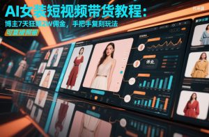 AI女装短视频带货教程:博主7天狂賺2W佣金,手把手复刻玩法,可直接照搬-金融资料分享
