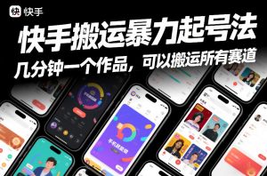 快手搬运暴力起号法，几分钟一个作品，手机就能做，可以搬运所有赛道-金融资料分享