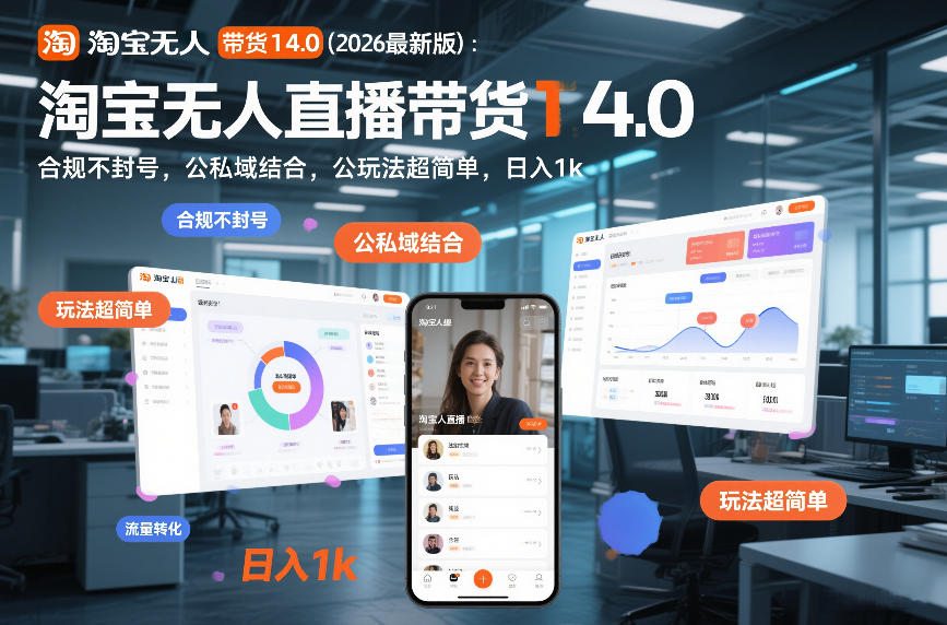 淘宝无人直播带货14.0（2026最新版）：合规不封号，公私域结合，玩法超简单，日入1k+【揭秘】-金融资料分享