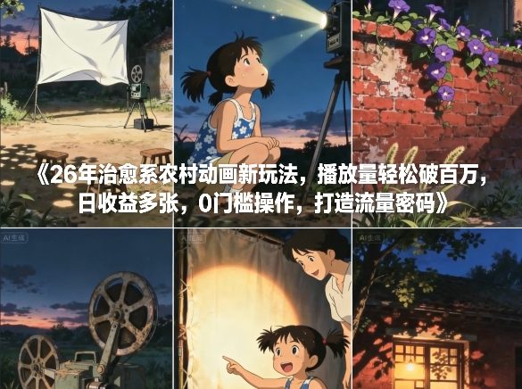 26年治愈系农村动画新玩法，播放量轻松破百万，日收益多张，0门槛操作，打造流量密码-金融资料分享