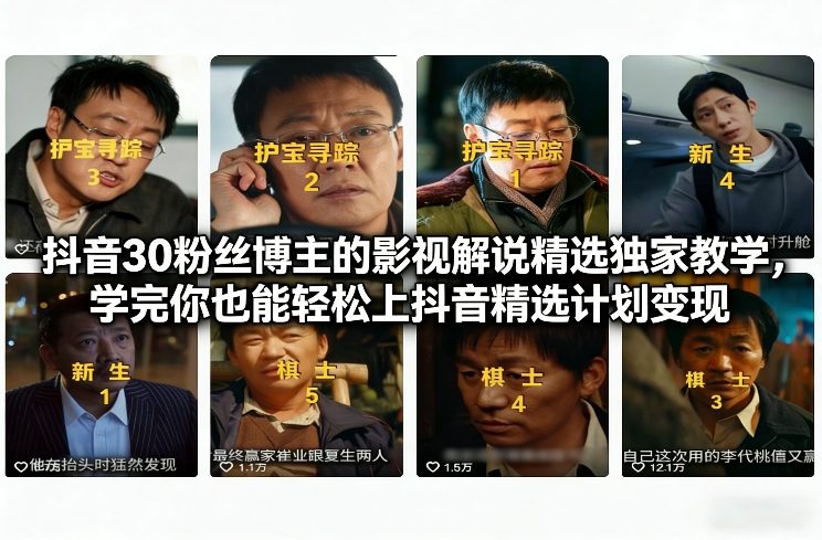 抖音30万粉丝博主的影视解说精选独家教学,学完你也能轻松上抖音精选计划变现-金融资料分享