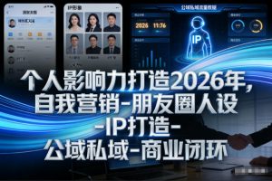 个人影响力打造2026年，自我营销-朋友圈人设-IP打造-公域私域-商业闭环-金融资料分享