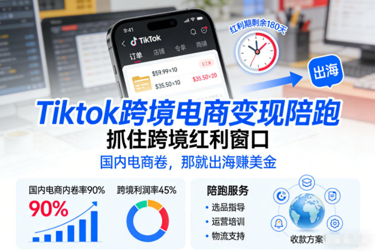 Tiktok跨境电商变现陪跑,抓住跨境红利窗口,国内电商卷,那就出海賺美金-金融资料分享