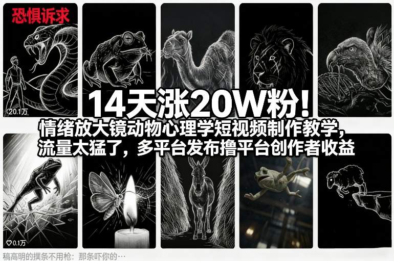 14天涨20W粉！情绪放大镜动物心理学短视频制作教学，流量太猛了，多平台发布撸平台创作者收益-金融资料分享