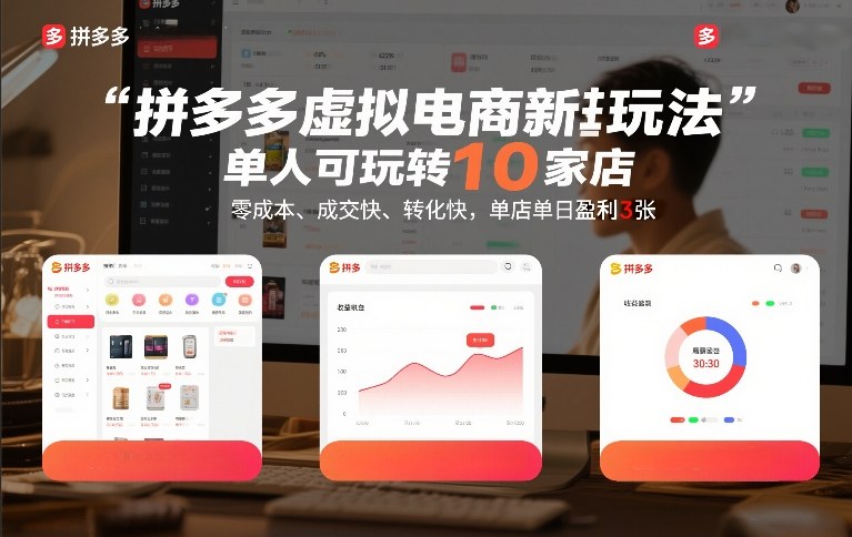 拼多多虚拟电商新玩法,单人可玩转10家店,零成本、成交快、转化快,单店单日盈利3张【揭秘】-金融资料分享