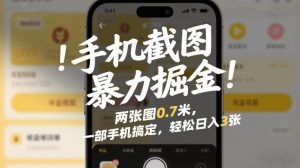 手机截图暴力掘金!两张图0.7米,一部手机搞定,轻松日入3张【揭秘】-金融资料分享