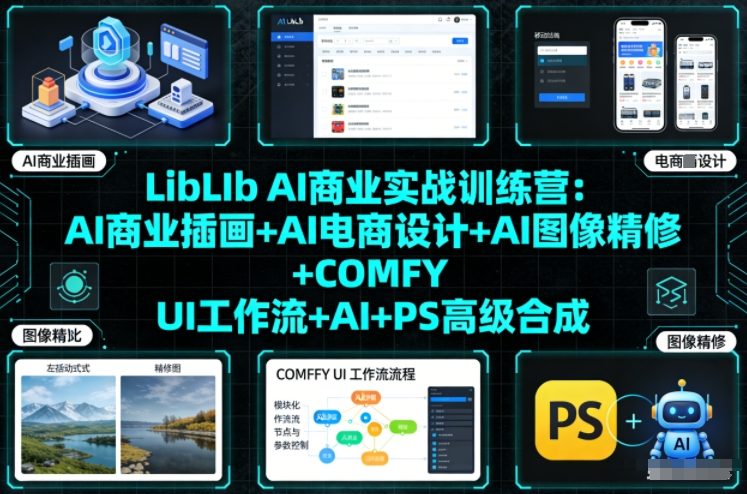 LibLIb AI商业实战训练营:AI商业插画+AI电商设计+AI图像精修+COMFY UI工作流+AI+PS高级合成-金融资料分享